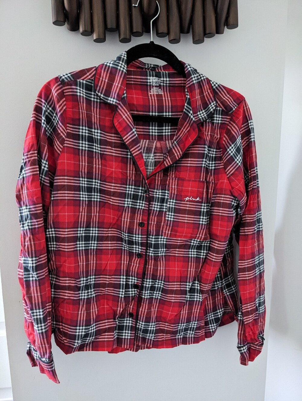 Victoria's Secret Women's Red Plaid Button-Up Pajama Shirt - Size US M
